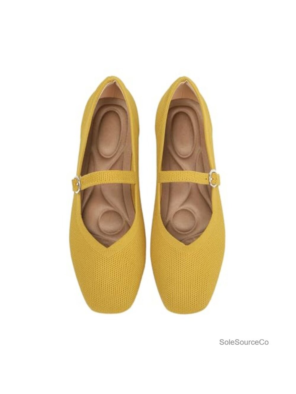 Women's Knit Ballet Flats Square Toe Ankle Strap Washable Comfort